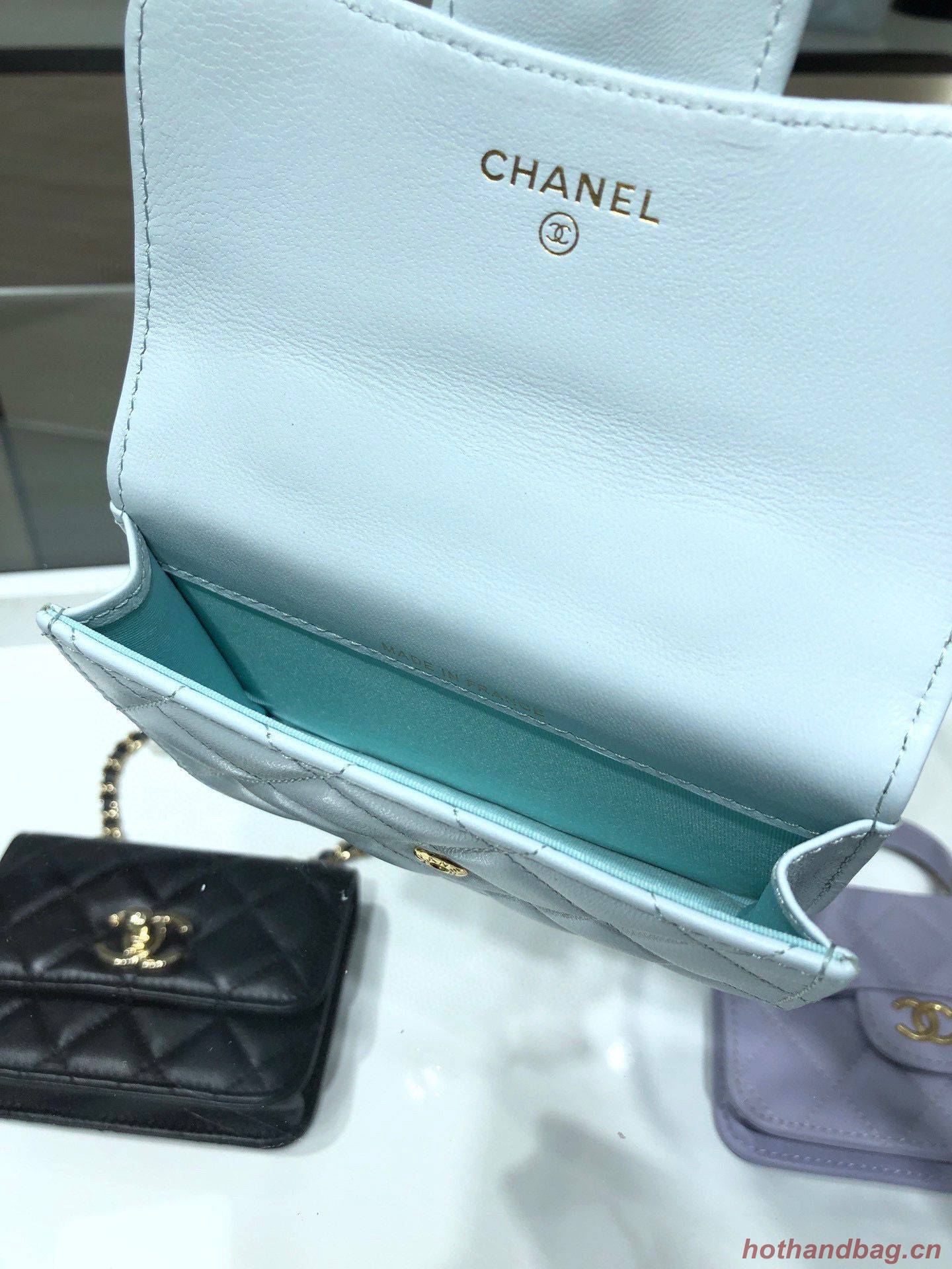 CHANEL Top Handle Micro Mini Wallet On Chain AP2200 Light Blue CHANEL Top Handle Micro Mini Wallet On Chain AP2200 Light Blue