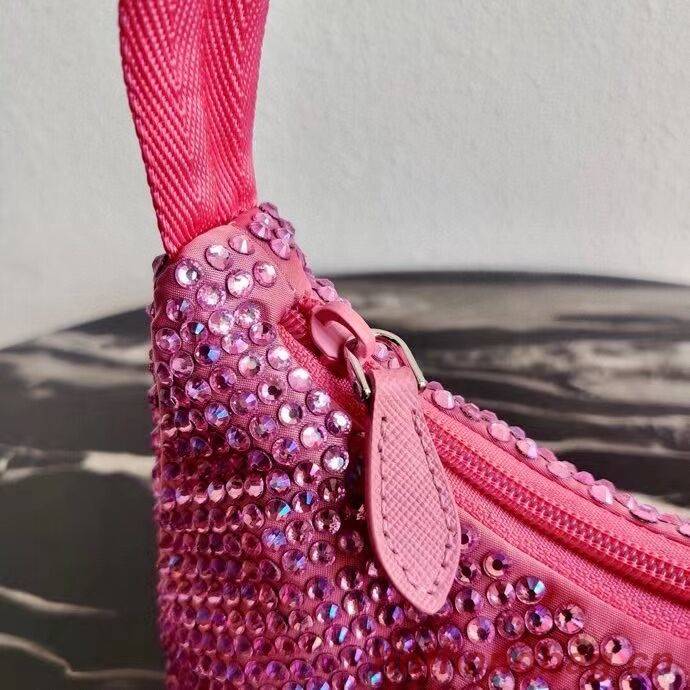 Prada Satin mini-bag with artificial crystals 1BE515Z pink Prada Satin mini-bag with artificial crystals 1BE515Z pink
