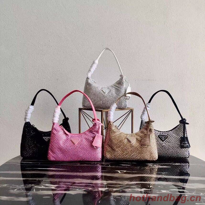 Prada Satin mini-bag with artificial crystals 1BE515Z pink Prada Satin mini-bag with artificial crystals 1BE515Z pink