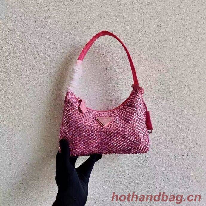 Prada Satin mini-bag with artificial crystals 1BE515Z pink Prada Satin mini-bag with artificial crystals 1BE515Z pink