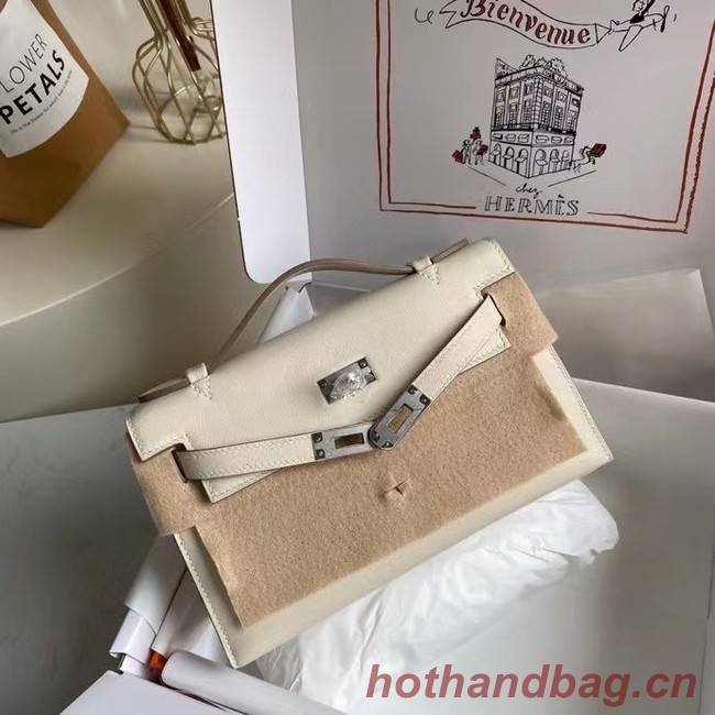 Hermes Original swift Leather KEL2278 white&Silver-Tone Metal