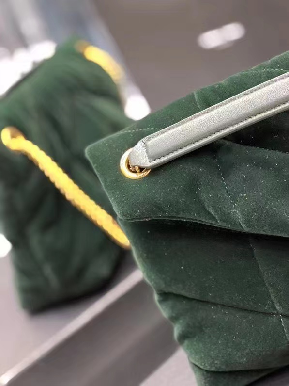 Yves Saint Laurent PUFFER SMALL BAG IN VELVET AND LAMBSKIN 747627 DARK KHAKI Yves Saint Laurent PUFFER SMALL BAG IN VELVET AND LAMBSKIN 747627 DARK KHAKI