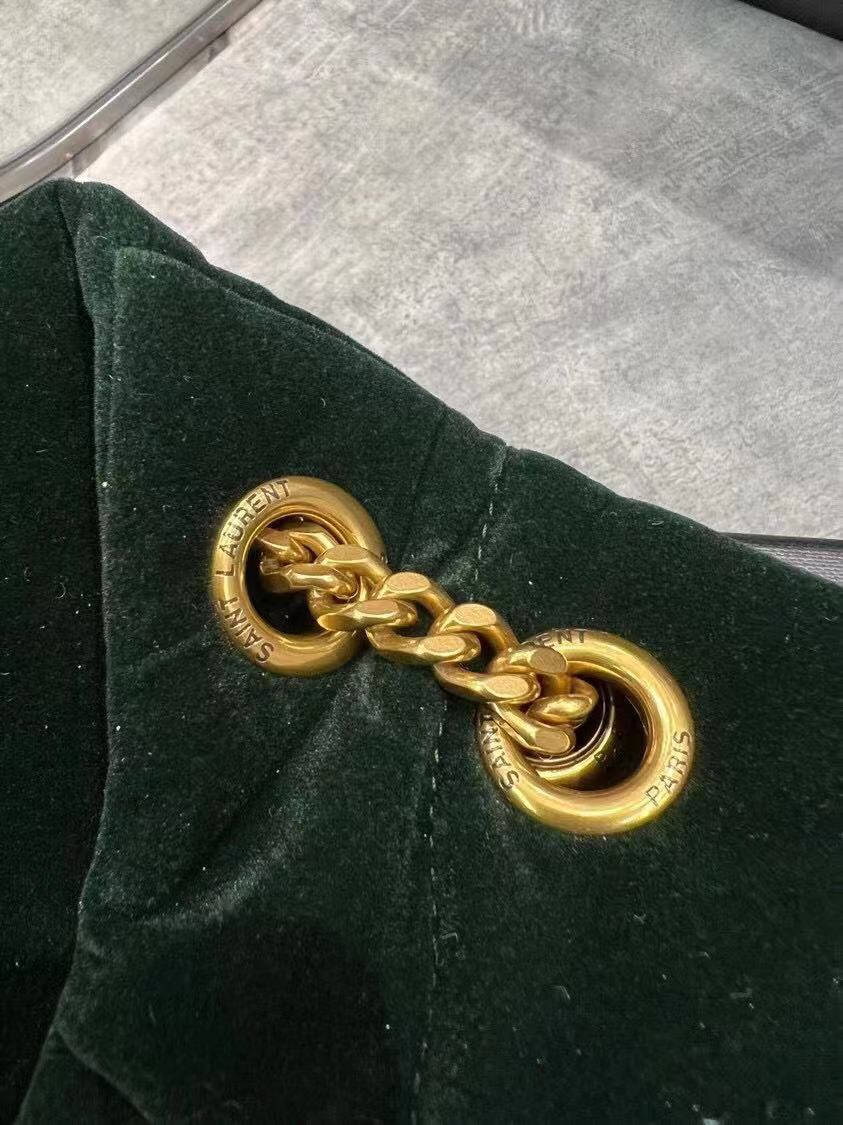 Yves Saint Laurent PUFFER SMALL BAG IN VELVET AND LAMBSKIN 747627 DARK KHAKI Yves Saint Laurent PUFFER SMALL BAG IN VELVET AND LAMBSKIN 747627 DARK KHAKI