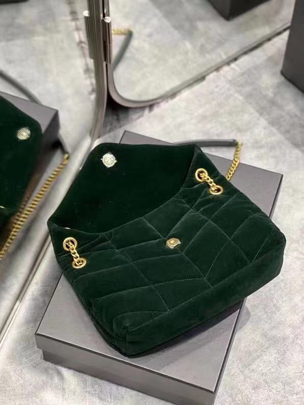 Yves Saint Laurent PUFFER SMALL BAG IN VELVET AND LAMBSKIN 747627 DARK KHAKI Yves Saint Laurent PUFFER SMALL BAG IN VELVET AND LAMBSKIN 747627 DARK KHAKI