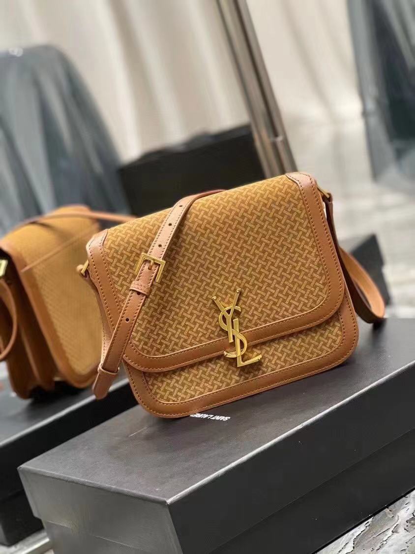 Yves Saint Laurent SOLFERINO MEDIUM SATCHEL IN LEATHER AND A BRAIDED SUEDE PRINT 02525 LIGHT BROWN Yves Saint Laurent SOLFERINO MEDIUM SATCHEL IN LEATHER AND A BRAIDED SUEDE PRINT 02525 LIGHT BROWN