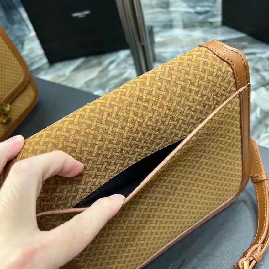 Yves Saint Laurent SOLFERINO MEDIUM SATCHEL IN LEATHER AND A BRAIDED SUEDE PRINT 02525 LIGHT BROWN Yves Saint Laurent SOLFERINO MEDIUM SATCHEL IN LEATHER AND A BRAIDED SUEDE PRINT 02525 LIGHT BROWN