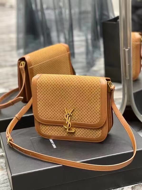 Yves Saint Laurent SOLFERINO MEDIUM SATCHEL IN LEATHER AND A BRAIDED SUEDE PRINT 02525 LIGHT BROWN Yves Saint Laurent SOLFERINO MEDIUM SATCHEL IN LEATHER AND A BRAIDED SUEDE PRINT 02525 LIGHT BROWN