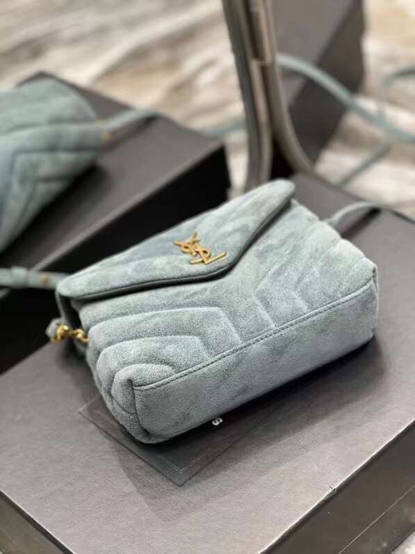 Yves Saint Laurent LOULOU SMALL BAG IN Y-QUILTED SUEDE 77761 blue Yves Saint Laurent LOULOU SMALL BAG IN Y-QUILTED SUEDE 77761 blue