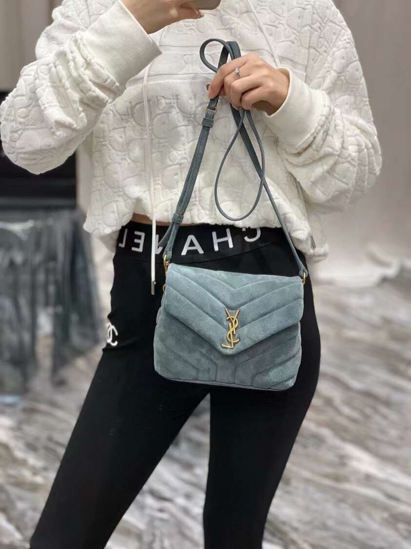 Yves Saint Laurent LOULOU SMALL BAG IN Y-QUILTED SUEDE 77761 blue Yves Saint Laurent LOULOU SMALL BAG IN Y-QUILTED SUEDE 77761 blue