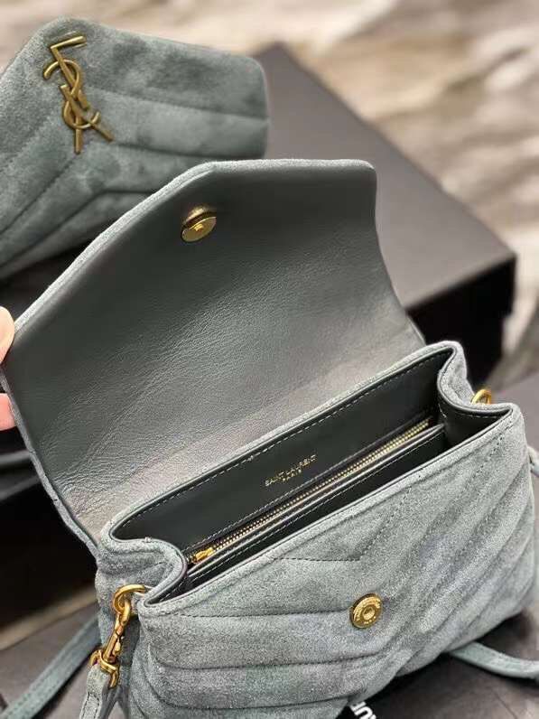 Yves Saint Laurent LOULOU SMALL BAG IN Y-QUILTED SUEDE 77761 blue Yves Saint Laurent LOULOU SMALL BAG IN Y-QUILTED SUEDE 77761 blue