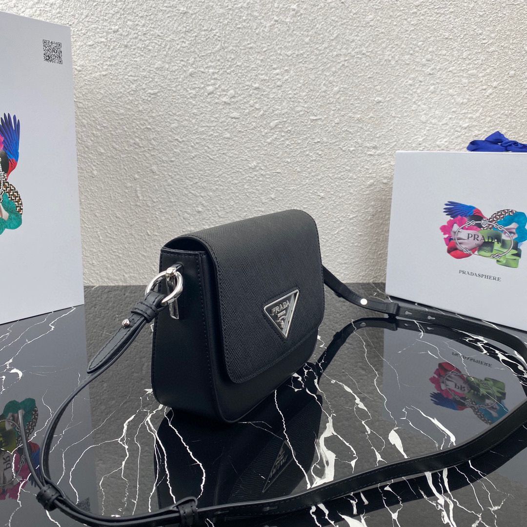 Prada Saffiano Leather Identity shoulder Bag 1BD249 Black Prada Saffiano Leather Identity shoulder Bag 1BD249 Black