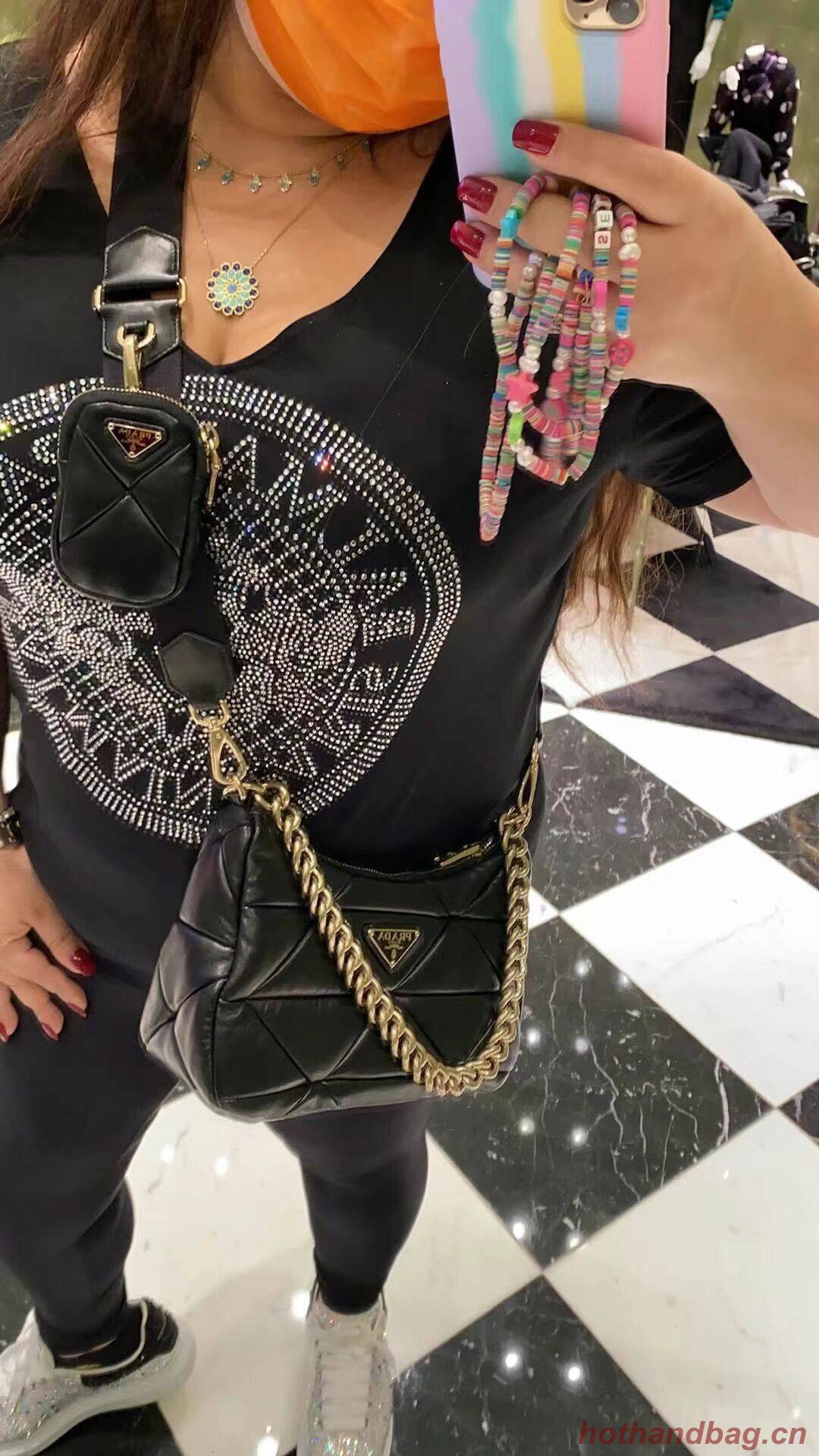 Prada System nappa leather patchwork shoulder bag 1AC151 black Prada System nappa leather patchwork shoulder bag 1AC151 black