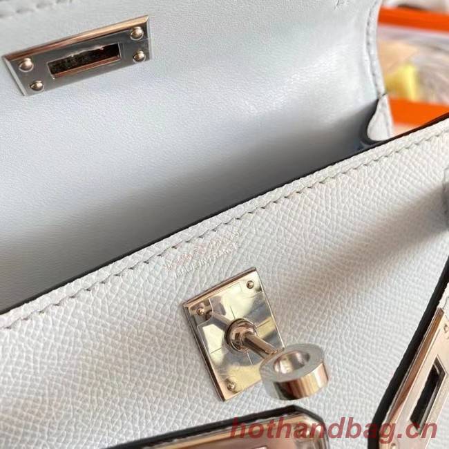 Hermes Kelly 19cm Shoulder Bags Epsom Leather KL19 Silver hardware Glacier blue