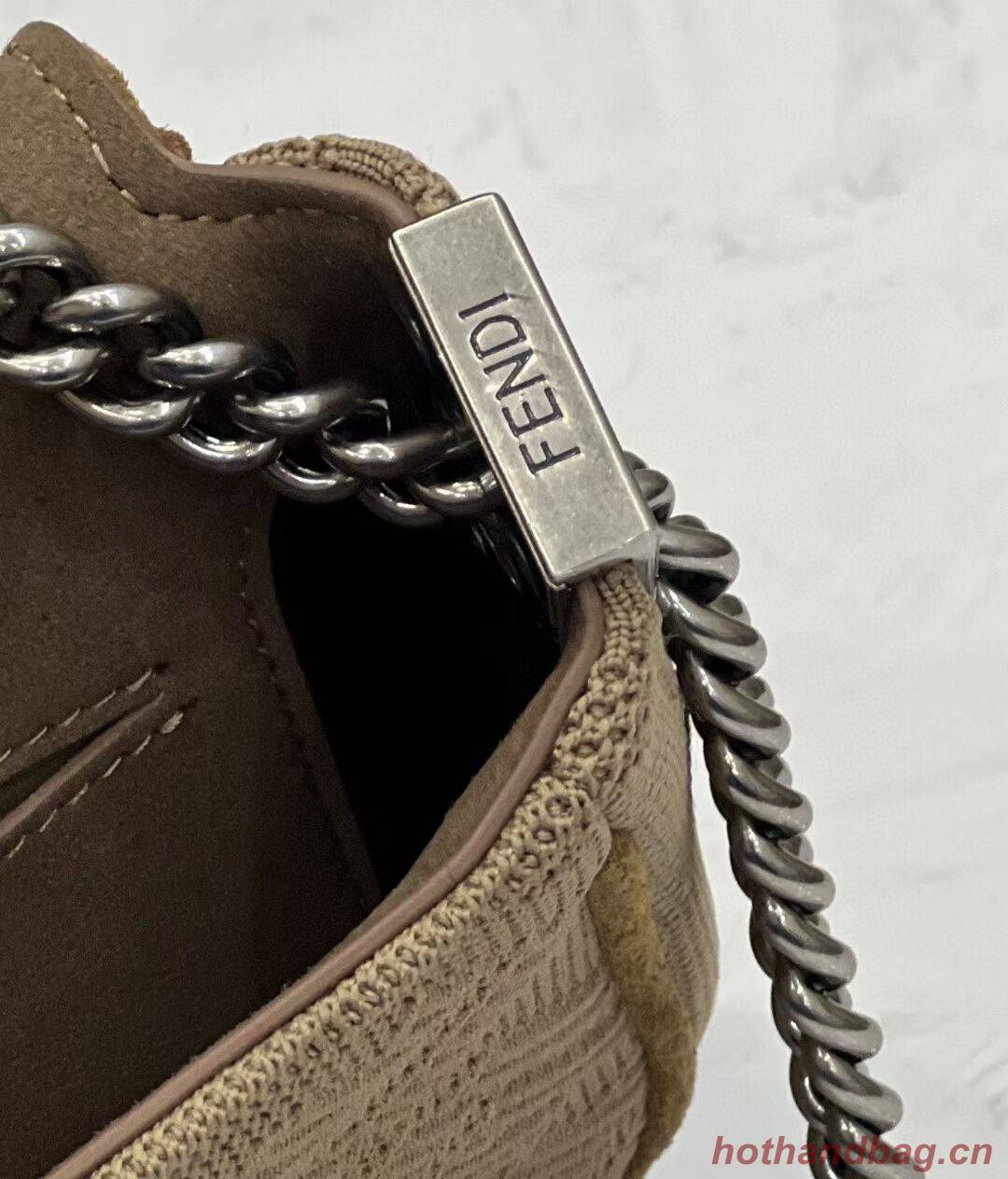 FENDI MIDI BAGUETTE CHAIN FF fabric bag 8BR793 Beige FENDI MIDI BAGUETTE CHAIN FF fabric bag 8BR793 Beige