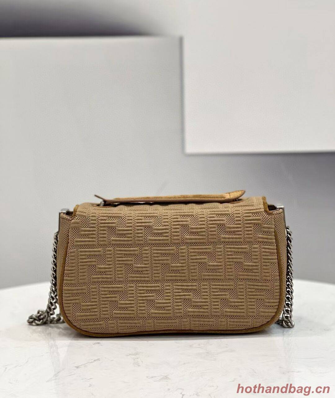 FENDI MIDI BAGUETTE CHAIN FF fabric bag 8BR793 Beige FENDI MIDI BAGUETTE CHAIN FF fabric bag 8BR793 Beige