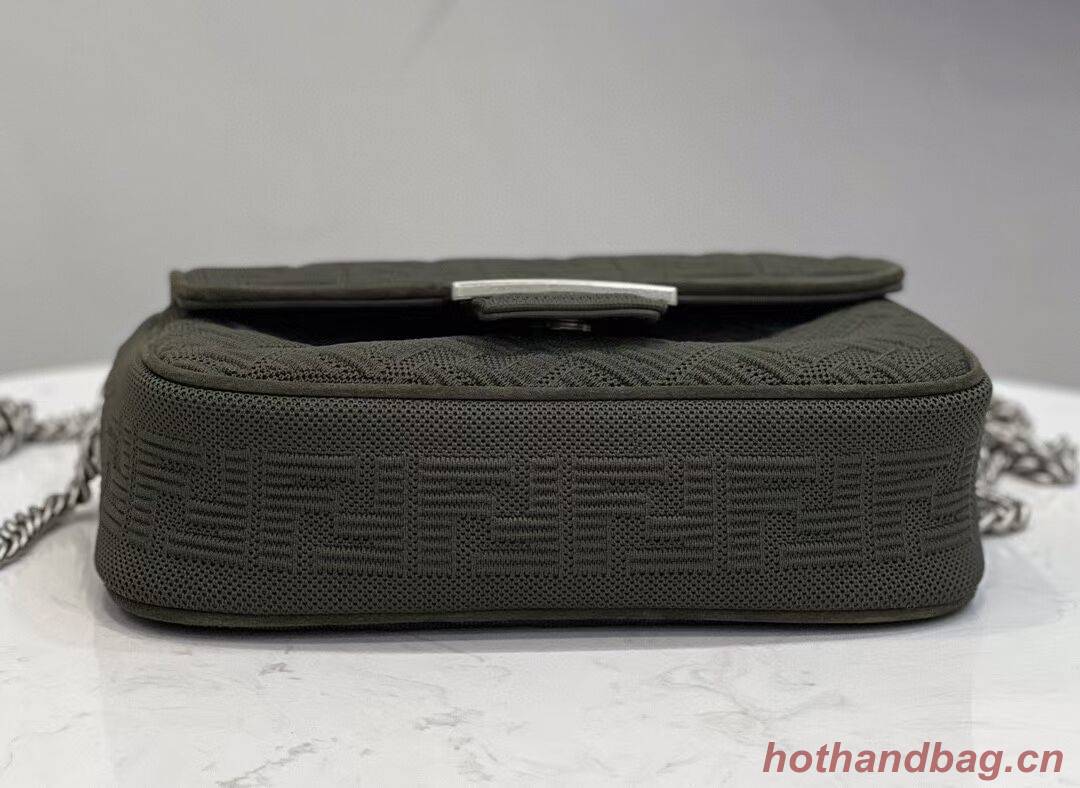 FENDI MIDI BAGUETTE CHAIN FF fabric bag 8BR793 Green FENDI MIDI BAGUETTE CHAIN FF fabric bag 8BR793 Green