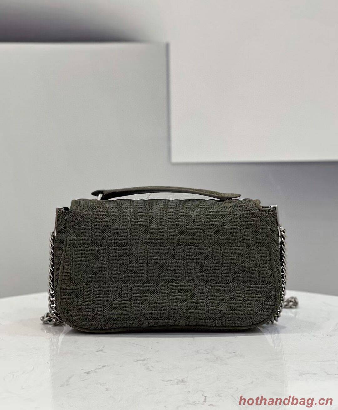 FENDI MIDI BAGUETTE CHAIN FF fabric bag 8BR793 Green FENDI MIDI BAGUETTE CHAIN FF fabric bag 8BR793 Green