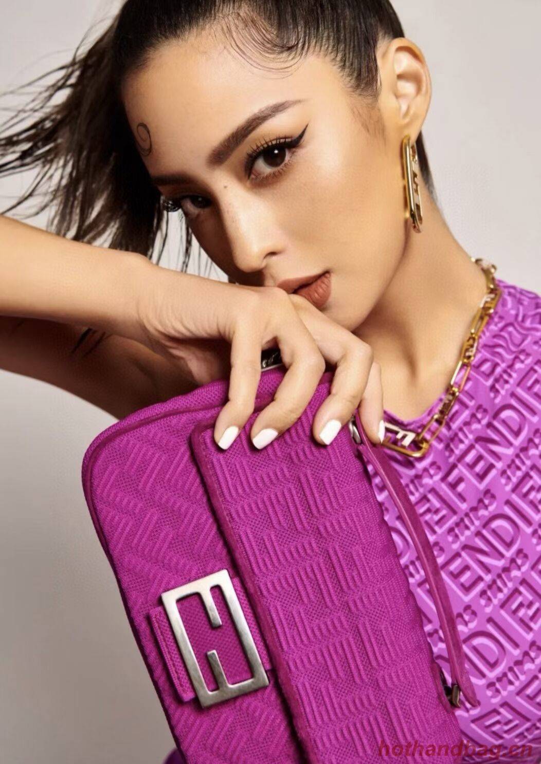 FENDI MIDI BAGUETTE CHAIN FF fabric bag 8BR793 Purple FENDI MIDI BAGUETTE CHAIN FF fabric bag 8BR793 Purple