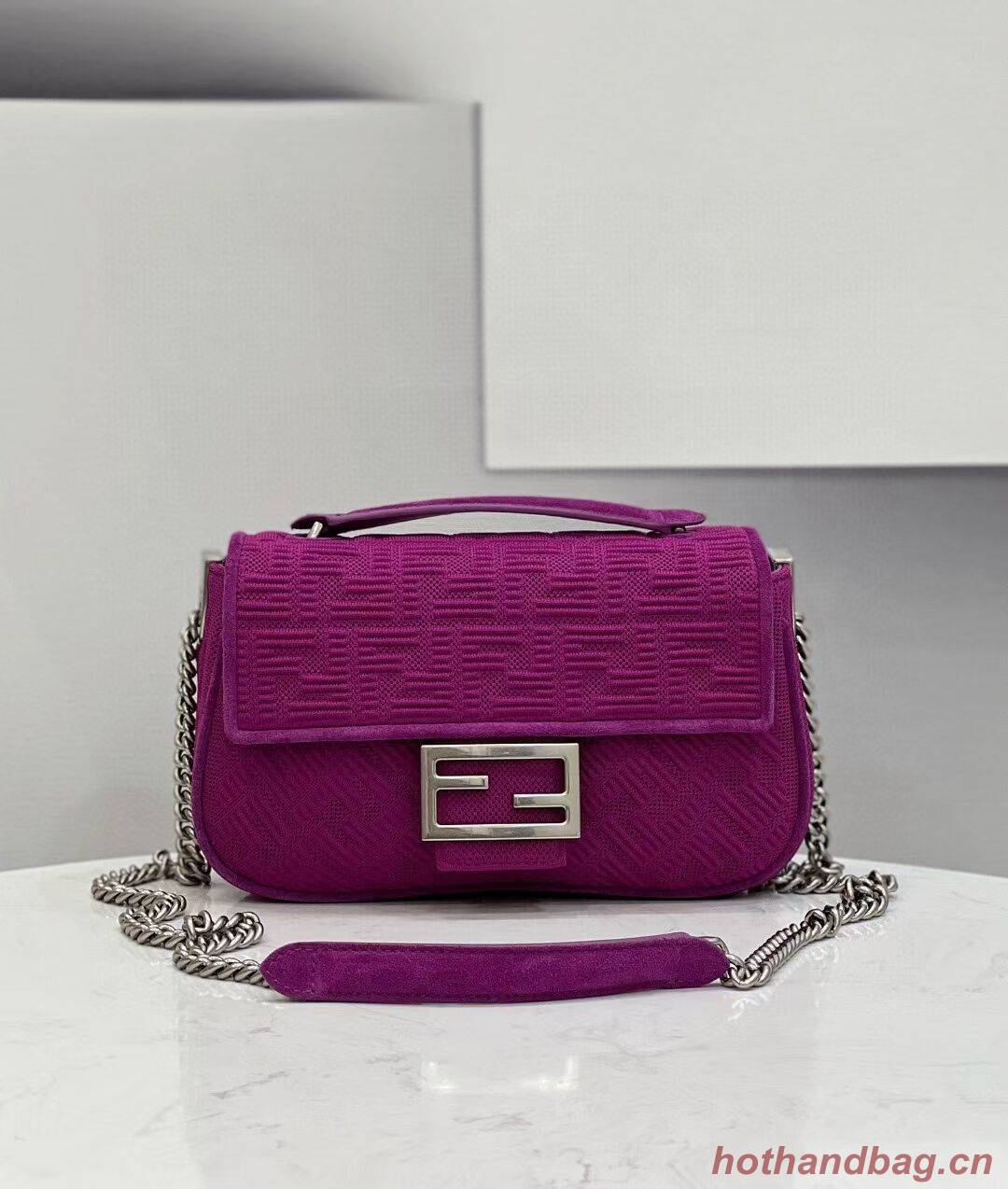 FENDI MIDI BAGUETTE CHAIN FF fabric bag 8BR793 Purple FENDI MIDI BAGUETTE CHAIN FF fabric bag 8BR793 Purple