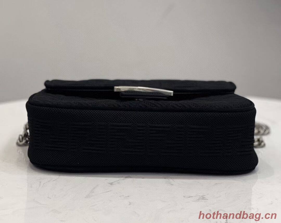 FENDI MIDI BAGUETTE CHAIN FF fabric bag 8BR793 black FENDI MIDI BAGUETTE CHAIN FF fabric bag 8BR793 black