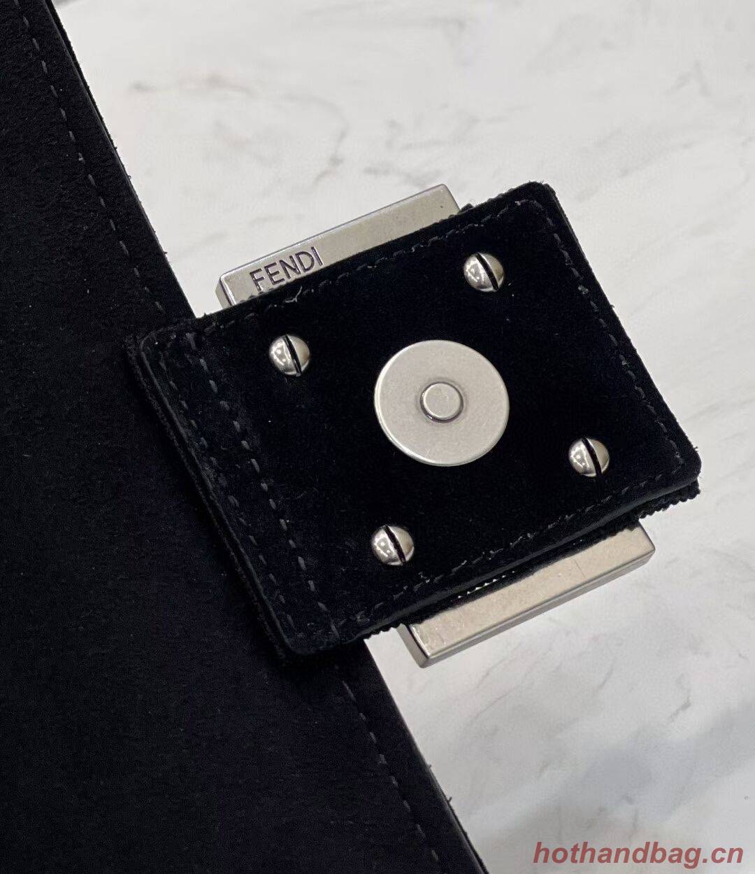 FENDI MIDI BAGUETTE CHAIN FF fabric bag 8BR793 black FENDI MIDI BAGUETTE CHAIN FF fabric bag 8BR793 black