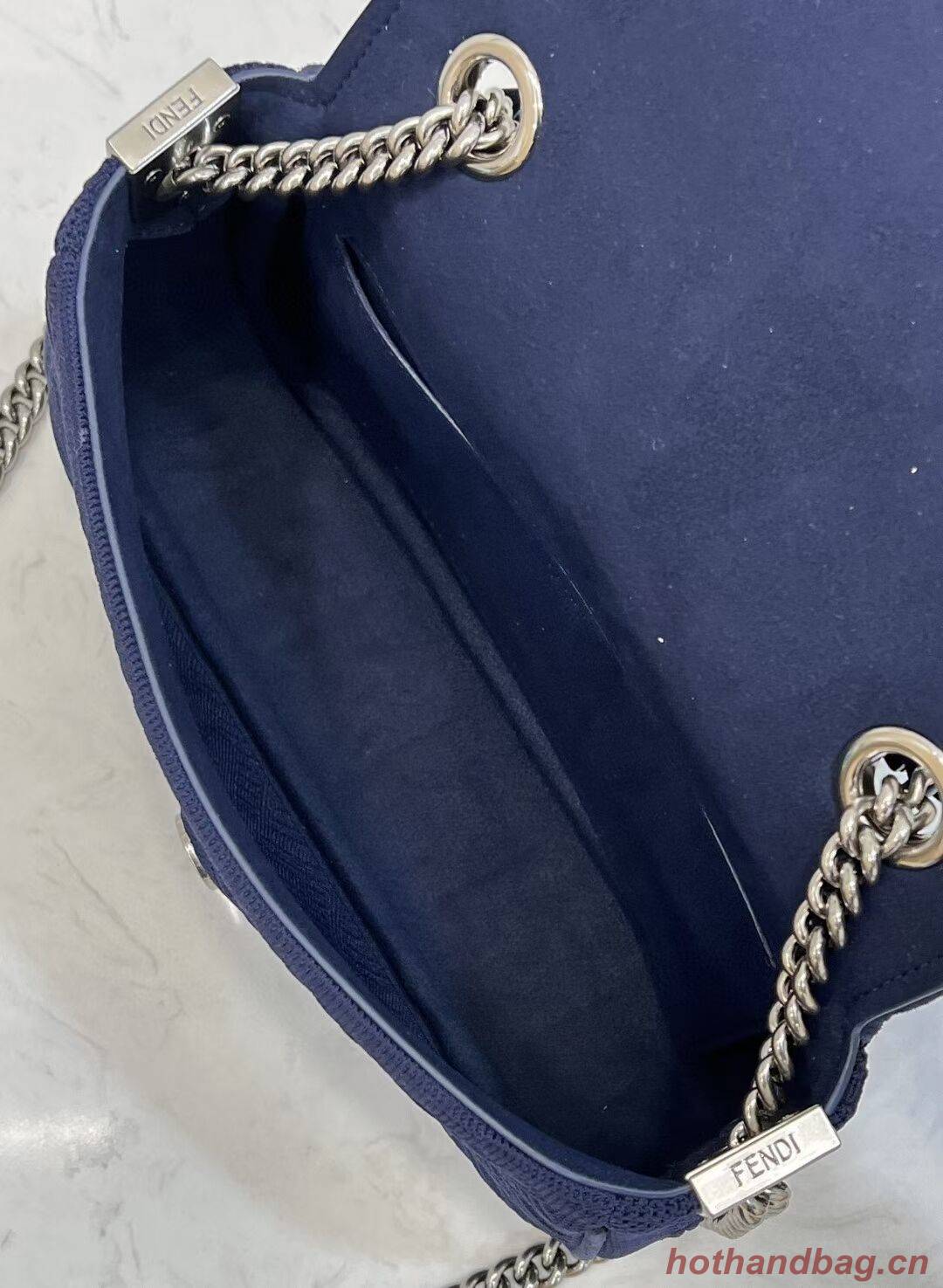 FENDI MIDI BAGUETTE CHAIN FF fabric bag 8BR793 dark blue FENDI MIDI BAGUETTE CHAIN FF fabric bag 8BR793 dark blue