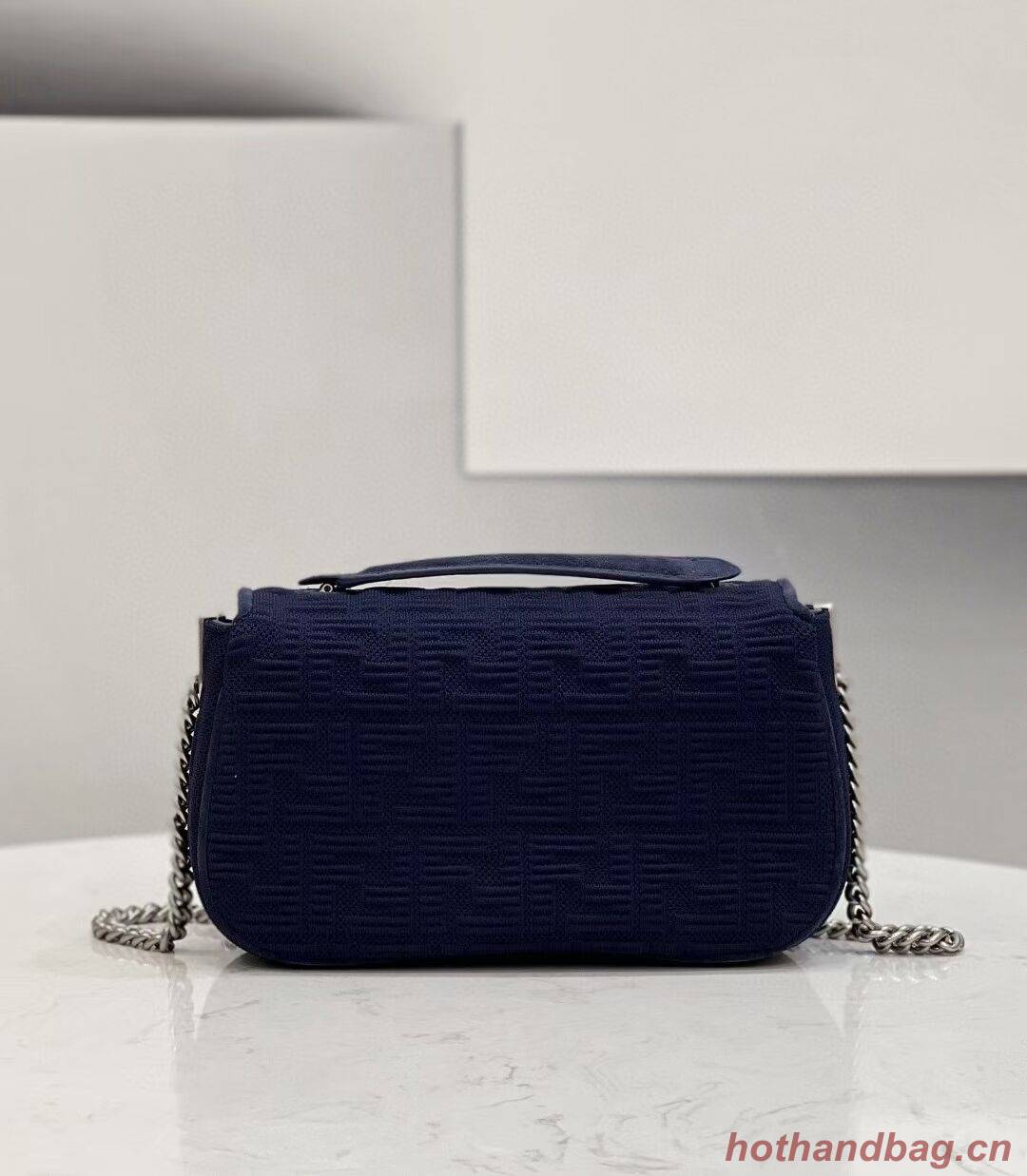 FENDI MIDI BAGUETTE CHAIN FF fabric bag 8BR793 dark blue FENDI MIDI BAGUETTE CHAIN FF fabric bag 8BR793 dark blue