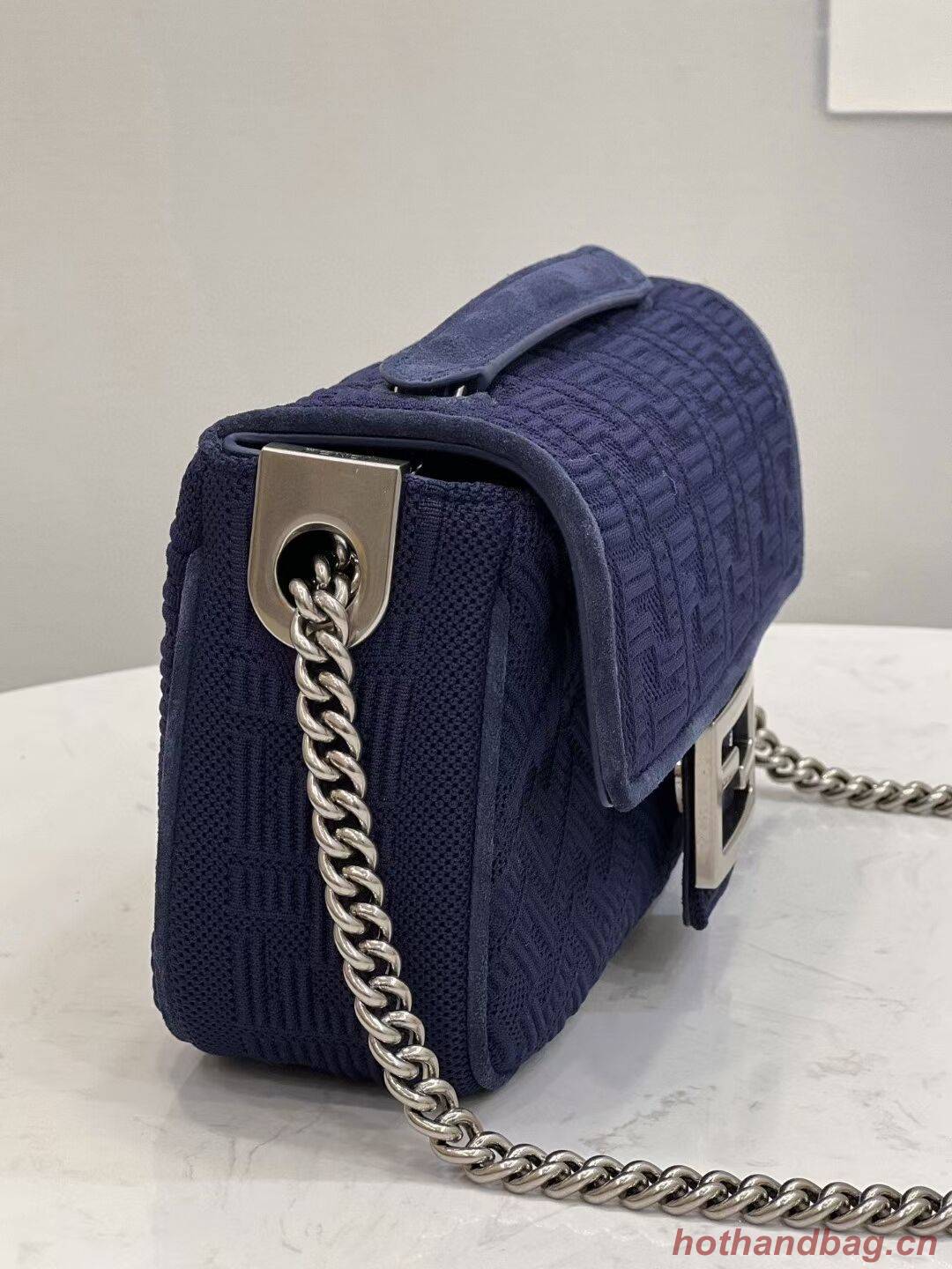 FENDI MIDI BAGUETTE CHAIN FF fabric bag 8BR793 dark blue FENDI MIDI BAGUETTE CHAIN FF fabric bag 8BR793 dark blue