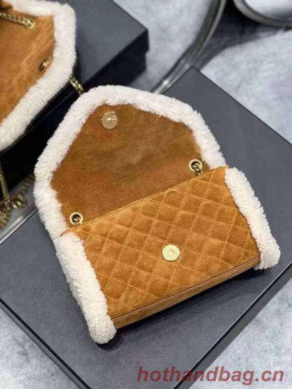 Yves Saint Laurent ENVELOPE SMALL BAG IN SUEDE AND SHEARLING 76361 brown Yves Saint Laurent ENVELOPE SMALL BAG IN SUEDE AND SHEARLING 76361 brown