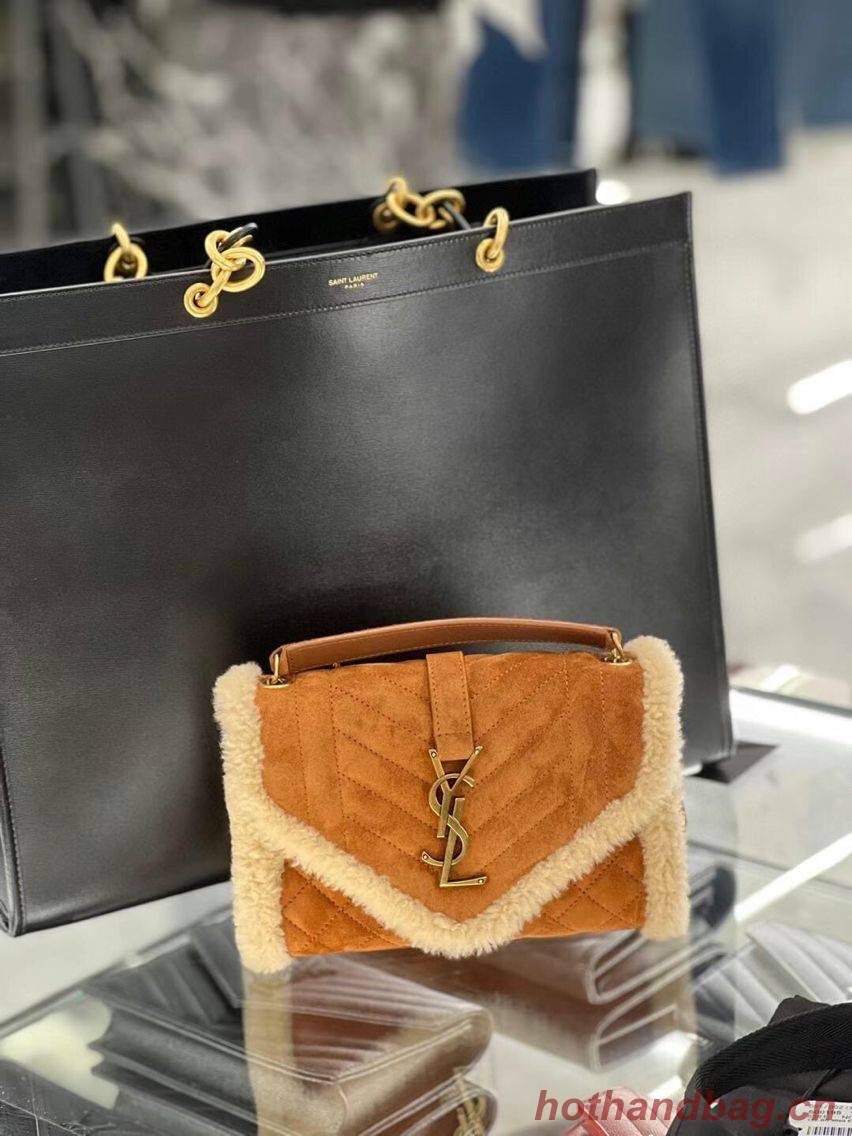 Yves Saint Laurent ENVELOPE SMALL BAG IN SUEDE AND SHEARLING 76361 brown Yves Saint Laurent ENVELOPE SMALL BAG IN SUEDE AND SHEARLING 76361 brown