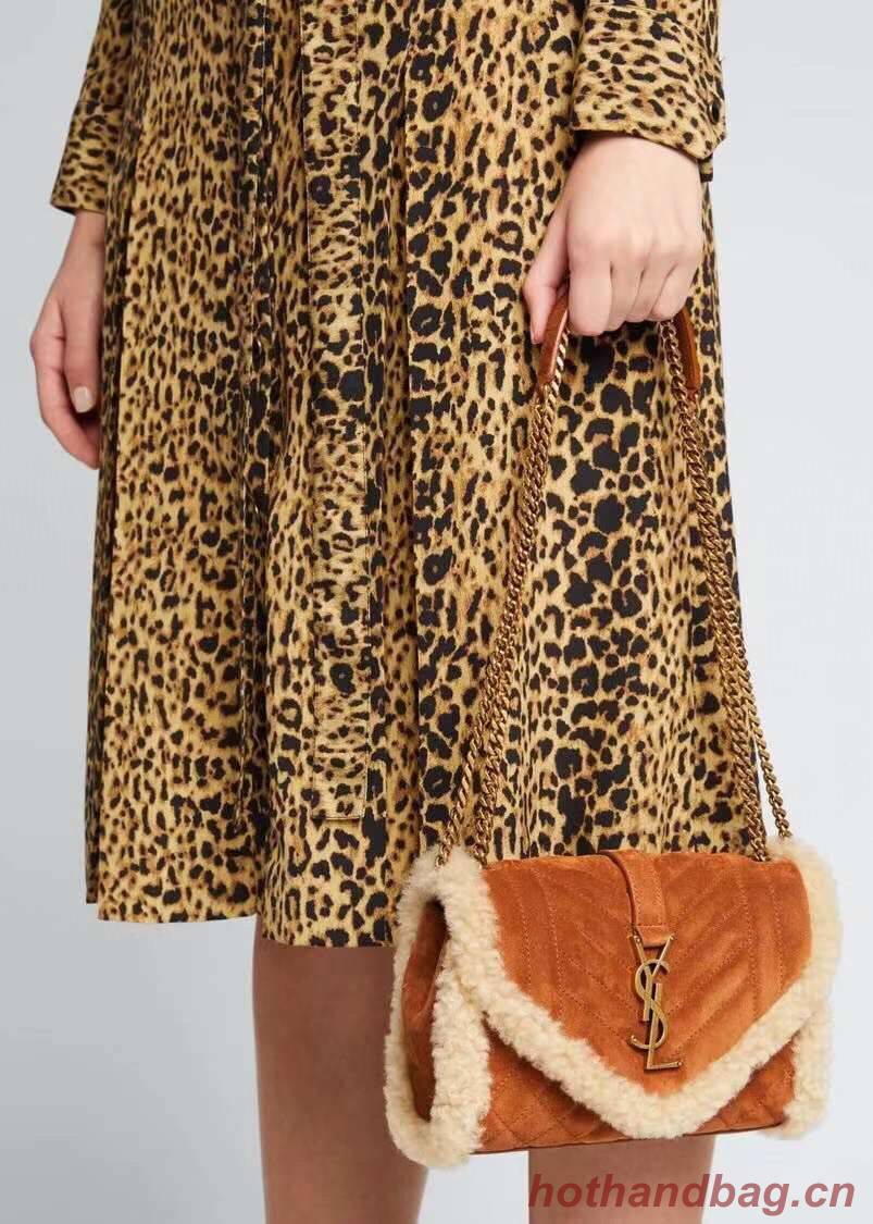 Yves Saint Laurent ENVELOPE SMALL BAG IN SUEDE AND SHEARLING 76361 brown Yves Saint Laurent ENVELOPE SMALL BAG IN SUEDE AND SHEARLING 76361 brown