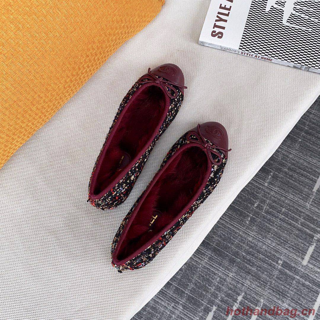 Chanel Ballet Shoes Original Leather Rabbit Fur CC23560 Wine Chanel Ballet Shoes Original Leather Rabbit Fur CC23560 Wine