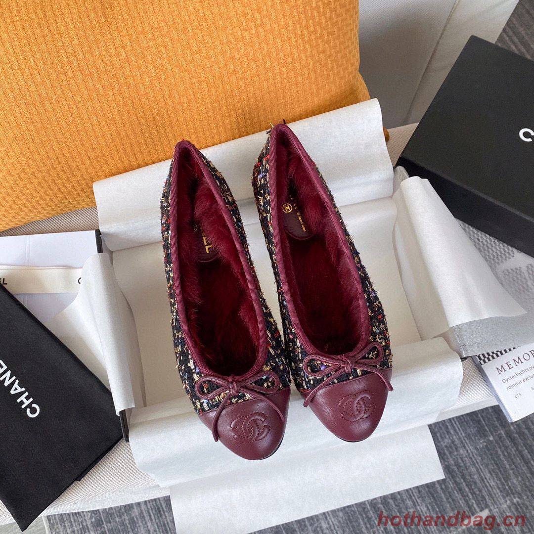 Chanel Ballet Shoes Original Leather Rabbit Fur CC23560 Wine Chanel Ballet Shoes Original Leather Rabbit Fur CC23560 Wine