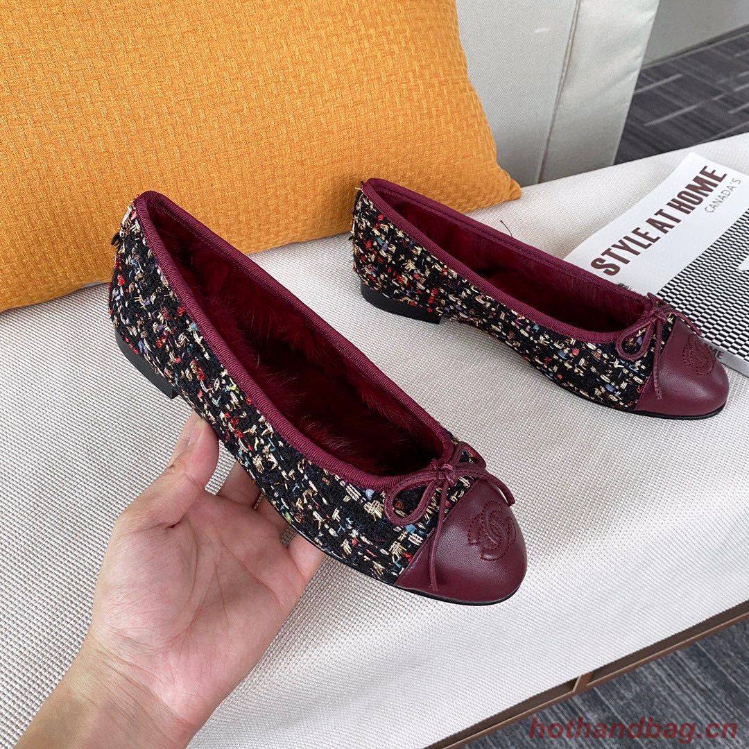 Chanel Ballet Shoes Original Leather Rabbit Fur CC23560 Wine Chanel Ballet Shoes Original Leather Rabbit Fur CC23560 Wine