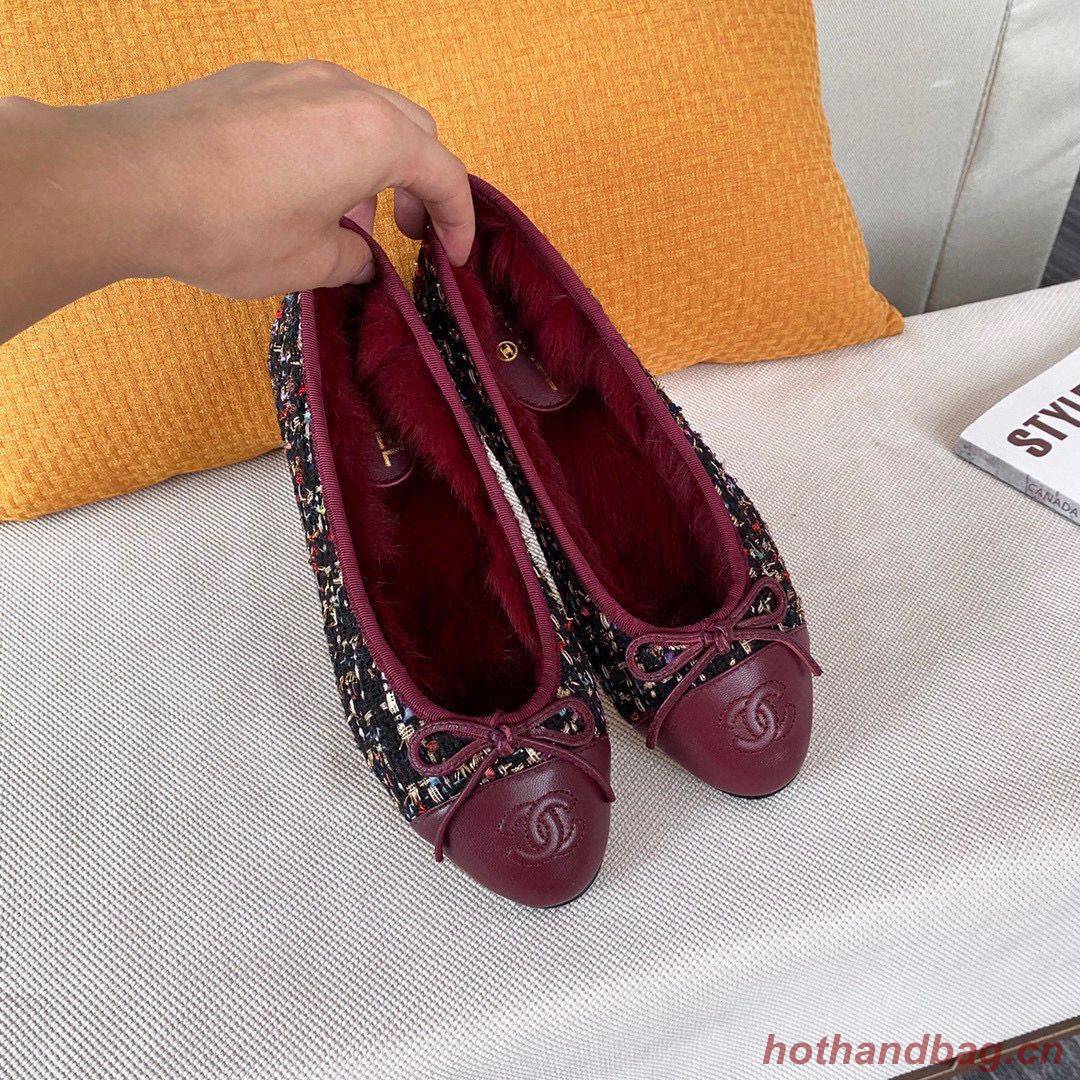 Chanel Ballet Shoes Original Leather Rabbit Fur CC23560 Wine Chanel Ballet Shoes Original Leather Rabbit Fur CC23560 Wine