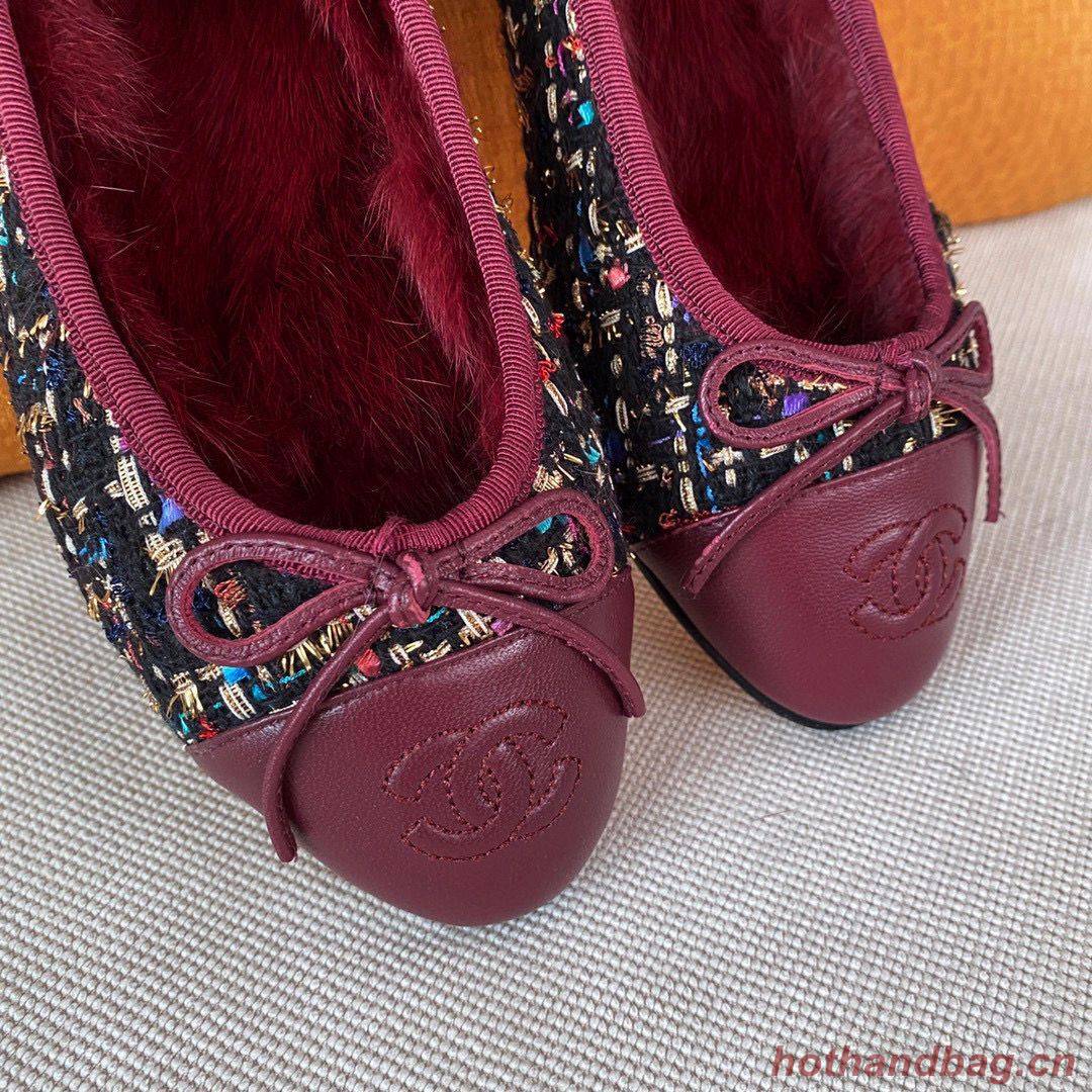 Chanel Ballet Shoes Original Leather Rabbit Fur CC23560 Wine Chanel Ballet Shoes Original Leather Rabbit Fur CC23560 Wine