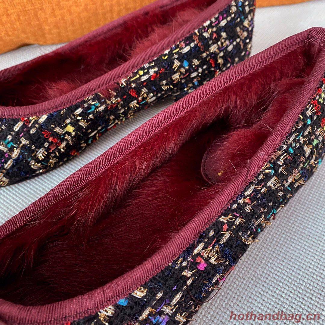 Chanel Ballet Shoes Original Leather Rabbit Fur CC23560 Wine Chanel Ballet Shoes Original Leather Rabbit Fur CC23560 Wine