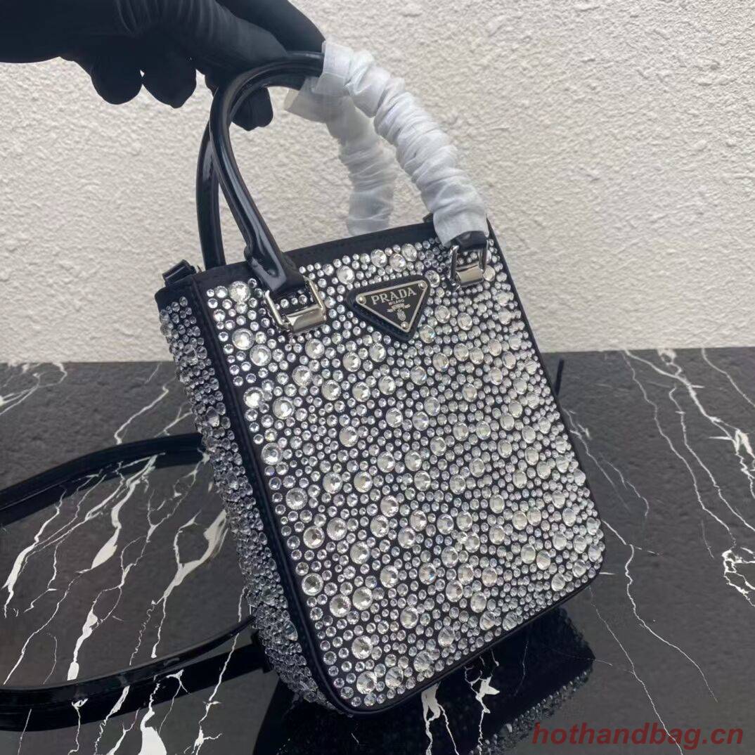 Prada leather small-bag with artificial crystals tote 1BC331 black Prada leather small-bag with artificial crystals tote 1BC331 black