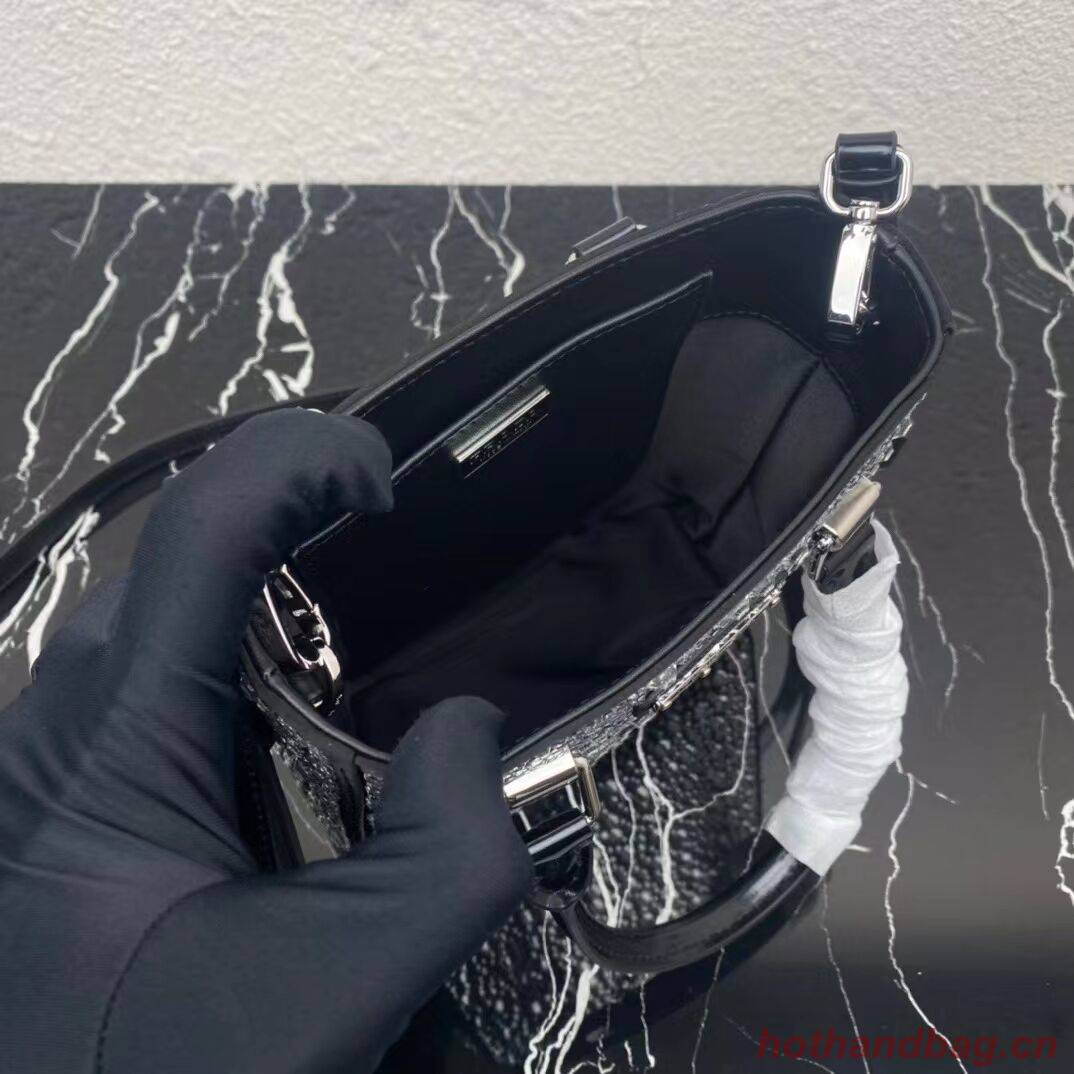 Prada leather small-bag with artificial crystals tote 1BC331 black Prada leather small-bag with artificial crystals tote 1BC331 black