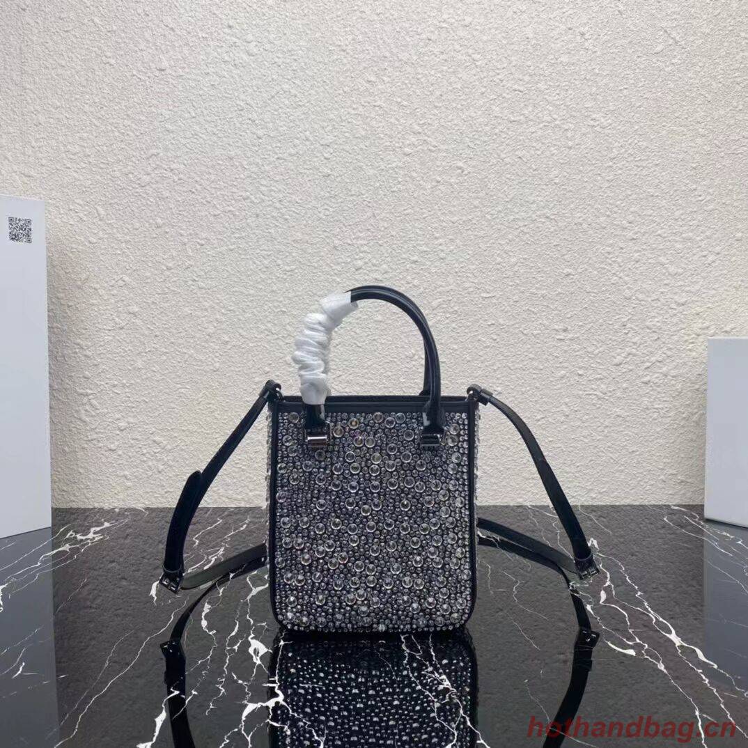 Prada leather small-bag with artificial crystals tote 1BC331 black Prada leather small-bag with artificial crystals tote 1BC331 black