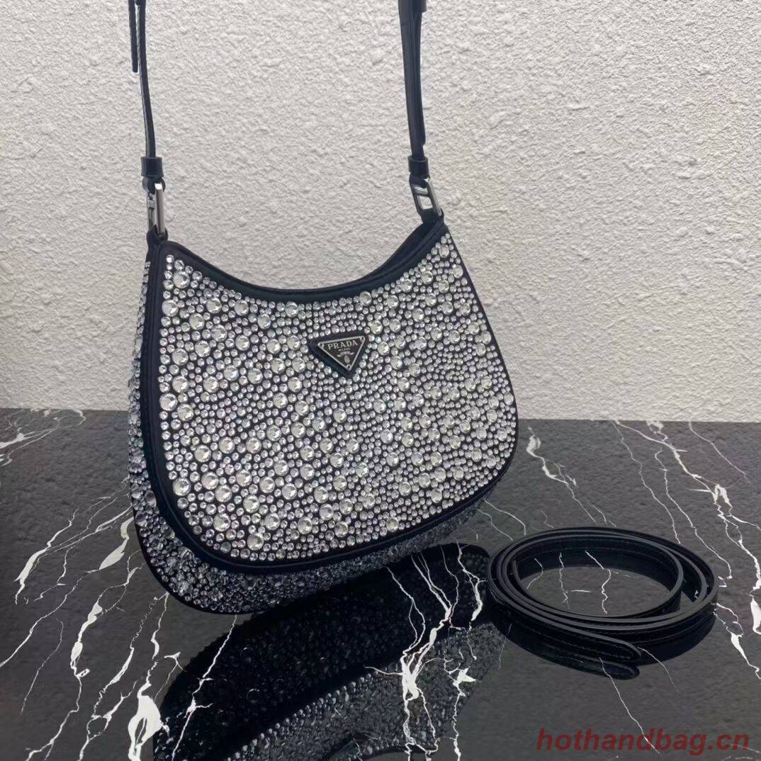 Prada leather shoulder bag with artificial crystals tote 1BN169 black Prada leather shoulder bag with artificial crystals tote 1BN169 black
