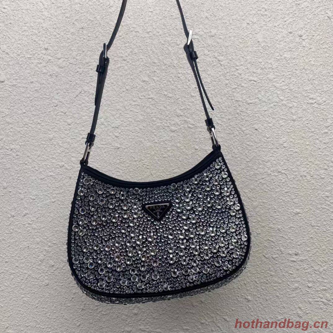 Prada leather shoulder bag with artificial crystals tote 1BN169 black Prada leather shoulder bag with artificial crystals tote 1BN169 black