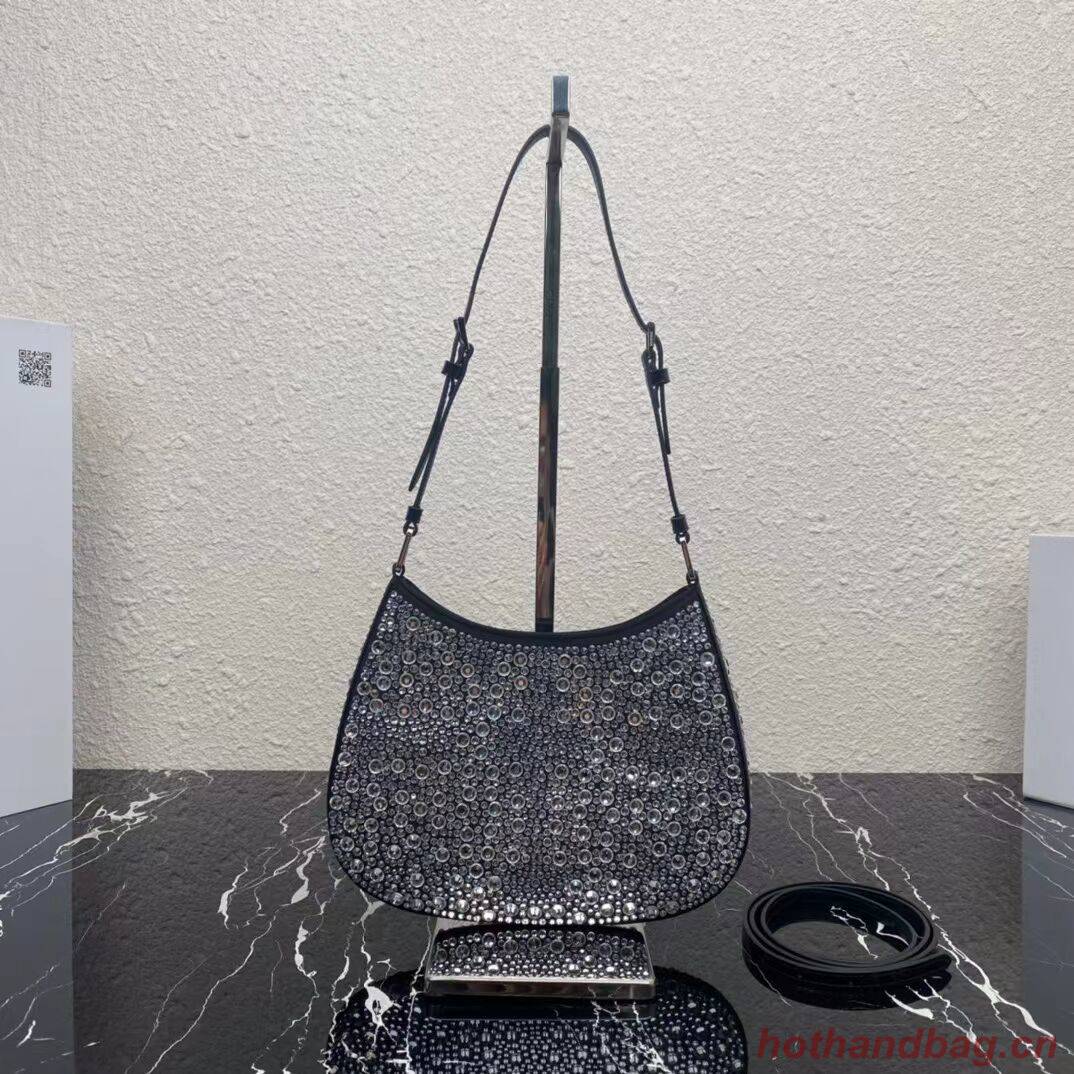 Prada leather shoulder bag with artificial crystals tote 1BN169 black Prada leather shoulder bag with artificial crystals tote 1BN169 black
