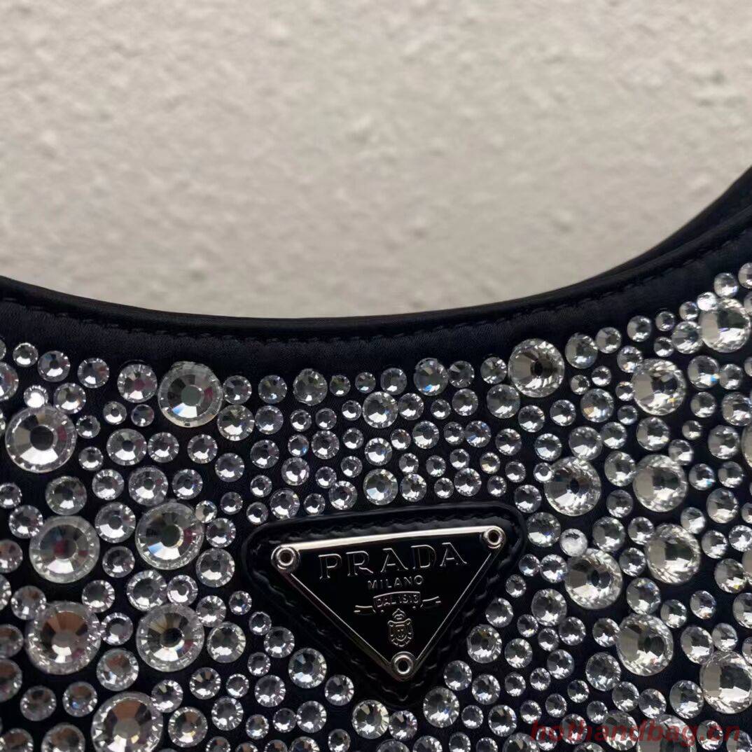 Prada leather shoulder bag with artificial crystals tote 1BN169 black Prada leather shoulder bag with artificial crystals tote 1BN169 black
