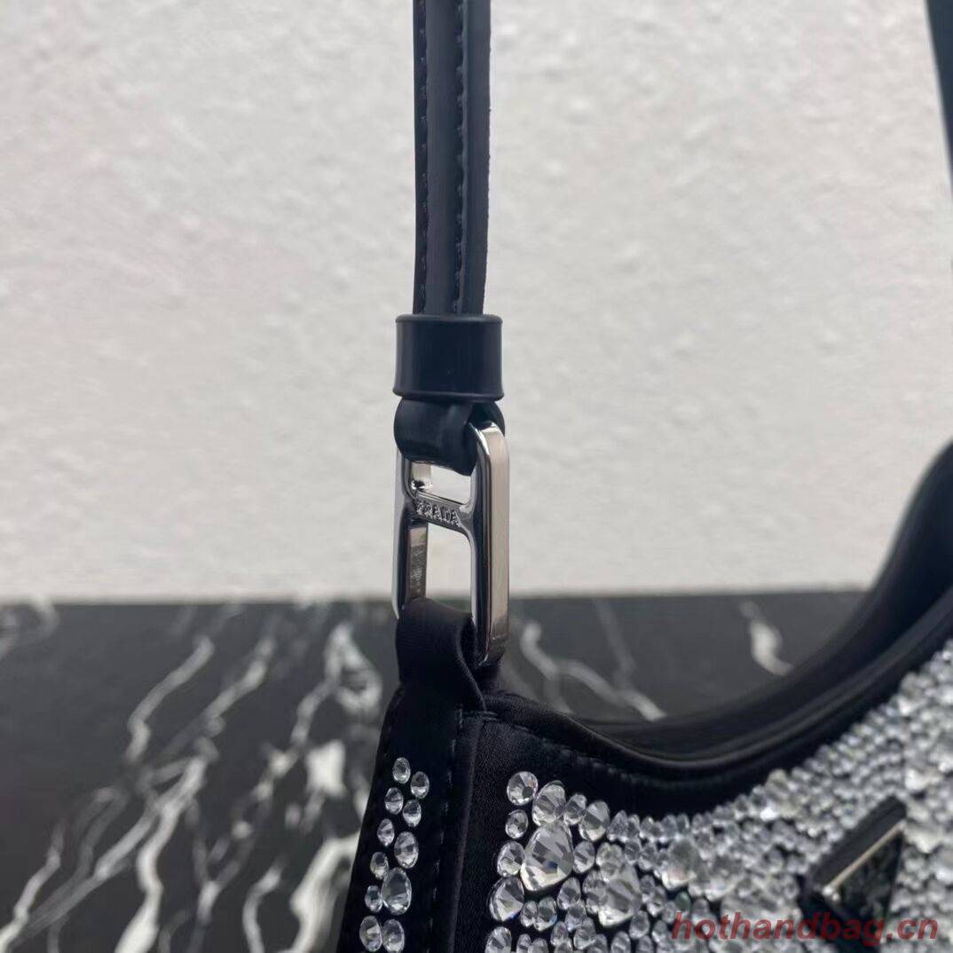 Prada leather shoulder bag with artificial crystals tote 1BN169 black Prada leather shoulder bag with artificial crystals tote 1BN169 black