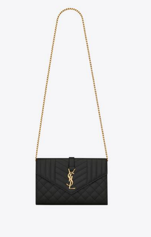 SAINT LAURENT MONOGRAM CHAIN WALLET IN MIX MATELASSE GRAIN DE POUDRE EMBOSSED LEATHER 620280 BLACK&GOLD SAINT LAURENT MONOGRAM CHAIN WALLET IN MIX MATELASSE GRAIN DE POUDRE EMBOSSED LEATHER 620280 BLACK&GOLD