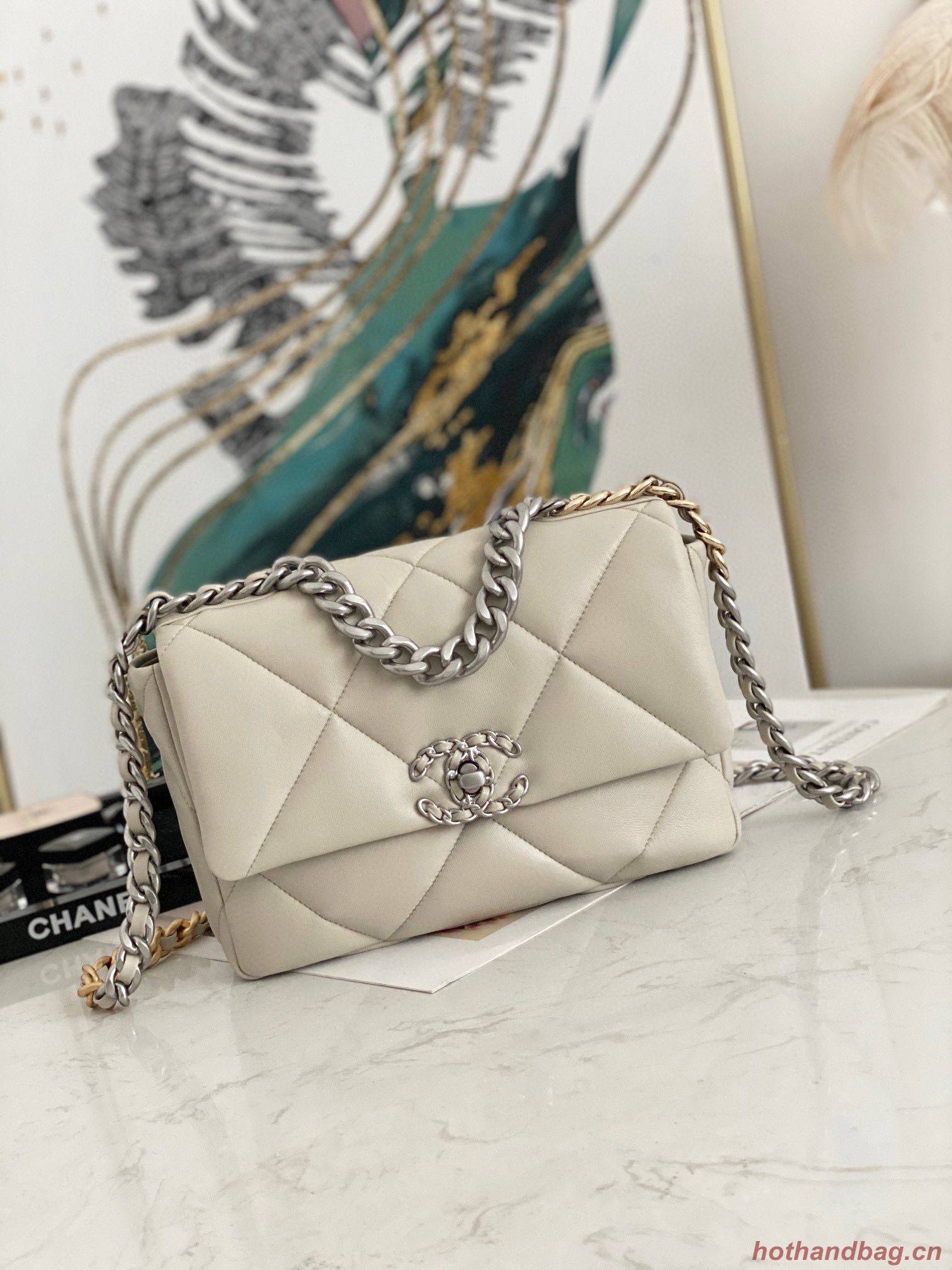 Chanel 19 flap bag AS1160 AS1161 AS1162 Off White Silver Hardware Chanel 19 flap bag AS1160 AS1161 AS1162 Off White Silver Hardware