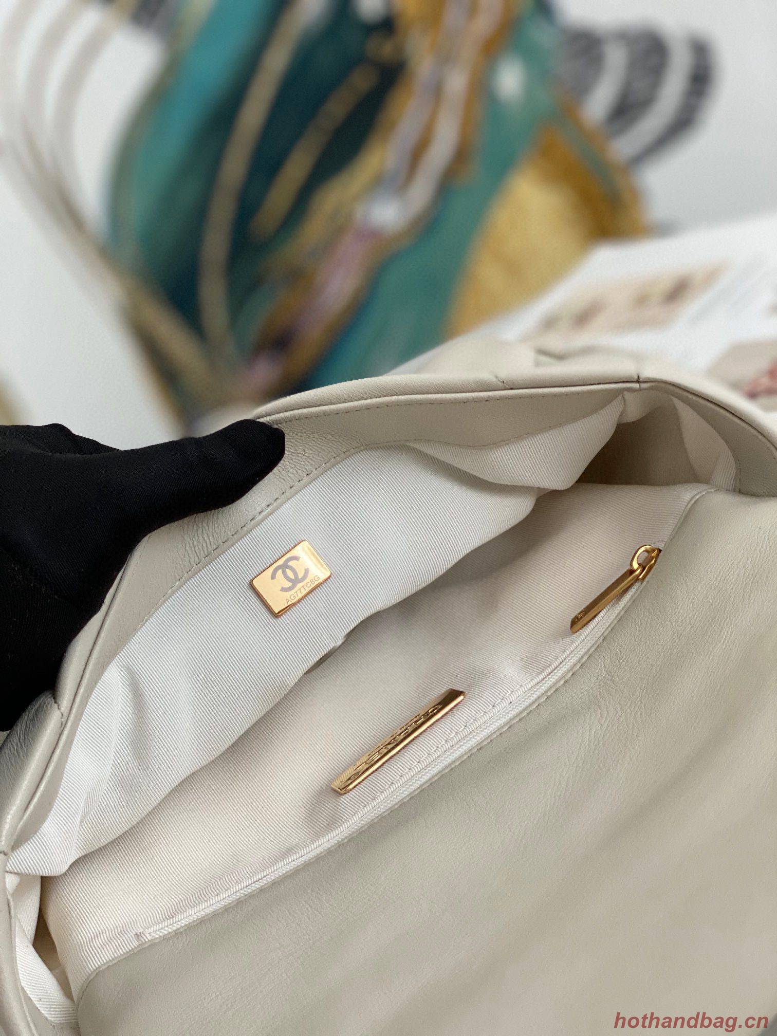 Chanel 19 flap bag AS1160 AS1161 AS1162 Off White Silver Hardware Chanel 19 flap bag AS1160 AS1161 AS1162 Off White Silver Hardware