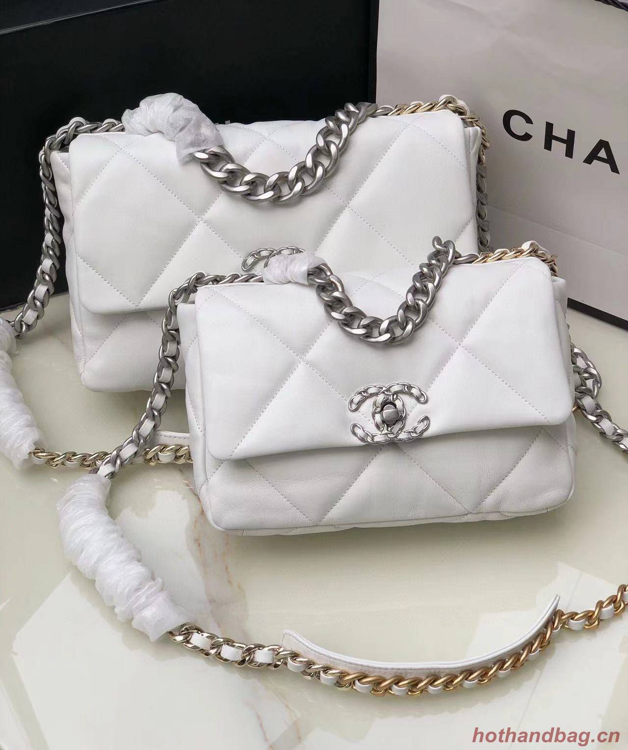 Chanel 19 flap bag AS1160 AS1161 AS1162 White Silver Hardware Chanel 19 flap bag AS1160 AS1161 AS1162 White Silver Hardware
