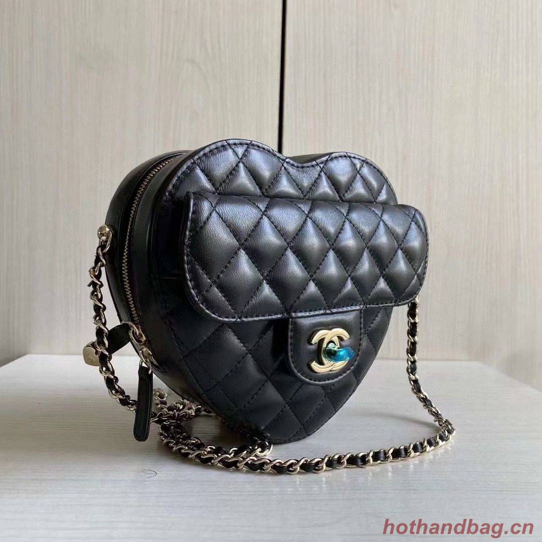Chanel 2022S Love Heart Original Lambskin Crossbody Chain Bag AS3191Y Black Chanel 2022S Love Heart Original Lambskin Crossbody Chain Bag AS3191Y Black